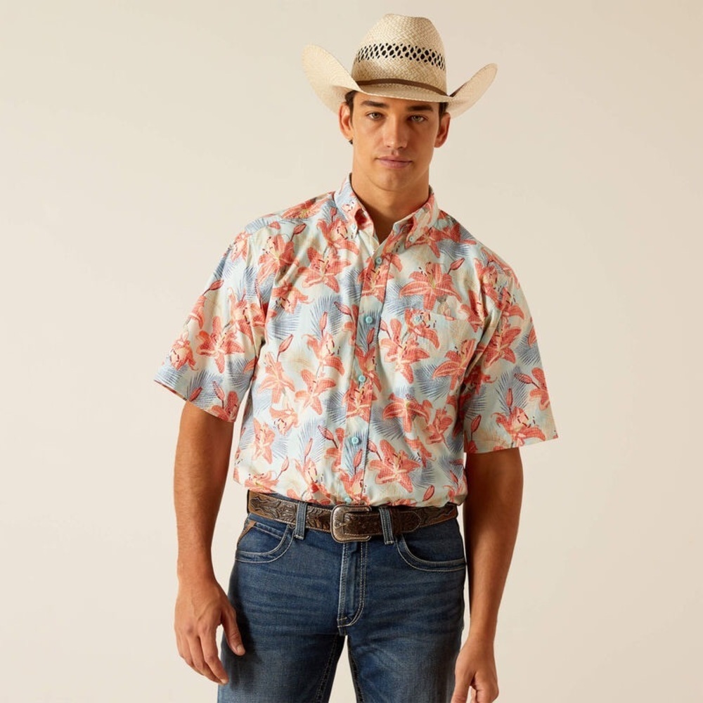 Ariat Men's Coral and Blue Floral Button Down Shirt